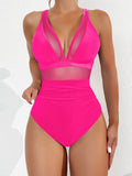 Sexy Black One Piece Swimsuit 2026 Women Mesh Patchwork Transparent Tummy Control Swimwear Bathing Suit See Through Monokini
