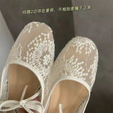 2026 Women Spring Summer Ballet Flat Shoes Breathable Mesh Embroidery Fashion Flats Lovely Bow Knot Female Daily Walking Sandals