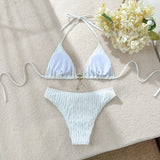 Wrinkled Halter Bikini Women Swimwear Female Swimsuit Two-pieces Bikini Set Brazilian Bather High Cut Bathing Suit Swim Lady