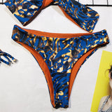 2026 Sexy Bikini Bandeau Women Blue Print Bowknot Swimwear Swimsuit Bikinis Set Bathing Suit Beach Bikini Female Removable Strap