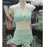 New Sweet Long Sleeve Dot Print Cover Up 3 Piece Bikini Set 2026 Swimwear Women Push Up Bra Drawstring Side High Waist Swimsuit