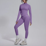 Women's Seamless Yoga Sets Sports Fitness Zipper Long-Sleeve Jacket Slim-fit Hip Lift Pants Suits Workout Training Gym Sets