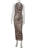 Ahagaga Fashion Leopard Sequins Women's Party Dresses Sexy Deep V-Neck Sleeveless Slim Fit Bodycon Maxi Elegant Vestidos Robes