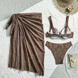 DEKA Halter Push UP Swimwear White Lace-up 3 Piece Skirt Bikini Set Women Tied Swimsuit Backless Beach Bathing Suit