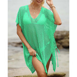 Short Sleeve V Neck Hollow Out Crochet Knitted Tunic Beach Dress Beach Wear Beachwear Beach Cover Up Cover-upsFemale Women V8061