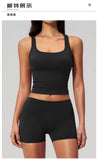 Gym Women Yoga Sets Women Brushed Square Neck Slim Sports Tank Top Fitness Suit Outwear Running High Waist Shorts Tracksuit