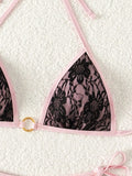 Embroidery Mesh Lace Halter High Cut Bikini Female Swimsuit Women Swimwear Two-pieces Bikini Set Bather Bathing Suit Swim Beach