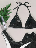 Sexy Swimsuits Women Halter Bikini Lace Up Green Snakeskin Print Pleate Skirts 3 Piece Swimwear Beach Bathing Suit Swimming Suit