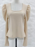 Phantasy New Y2k Tops Fashion Square Collar Slim Leg Sleeve Knitted Bubble Long Sleeve T-shirt Casual Style Vintage Clothing