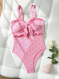 S - XL Floral Print Strapless Ruffled Frill Female Swimwear One Piece Swimsuit Women Monokini Bow Knotted Bathing Suit Swim Lady