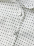 Women Button Down Slim Fit Striped Shirt Fashionable Summer Short Sleeve Turn Down Collar Tops for Casual Daily Wear