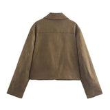 Foridol Casual Brown Jacket Women Autumn Winter Loose Short Buttons Coat Suede New Fashion Jacket Femme Veste