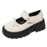 Sweet Bowknot Lace Strap Platform Mary Jane Shoes Women Korean Patent Leather Jk Lolita Shoes Woman 2025 Thick Heel Pumps Female