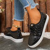 Black Pu Leather Platform Sneakers Women Plus Size 43 Soft Sole Lace Up Flats Woman 2026 Comfort Anti Slip Casual Shoes Female
