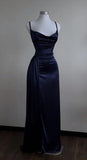 Y2k Hot Girls Pleated Spaghetti Strap Dresses Women Solid Color Sexy Backless Package Hip Slim Slit Long Dress Female Streetwear
