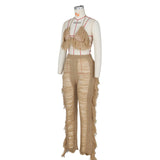 DEKAWomen Tassel Pants Knitted Bra Top Bikini Set Swimsuit Handemade Crochet Bikini Cover Up Tassel Beach Long Wrap Pant