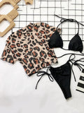 Zebra Print Mesh Short Sleeve Halter Mini Micro Bikini Female Swimsuit Women Swimwear Three-pieces Bikini set Bathing Suit Swim