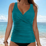 Women Bikini Tankini Top Front Knot Ruched Swimsuit V Neck Bathing Suit Swim Top Cross Back Swimwear Tops Summer Beach Wear