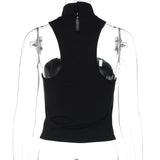 FDYOUI 2026 Summer Halter Neck Off Shoulder Corset High Street Women Sexy Sleeveless Crop Top Hollow Out Slim Tank Tops Clubwear