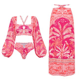 Retro One Piece Swimsuit with Skirt Shoulder Strappy Floral Print Women's Slimming Bathing Suit Beach Wear