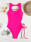 2026 Print Lace Up Back Swimsuit One Piece Solid Swimwear Women Bathing Swimming Suit Female Padded Summer Beachwear Bodysuit