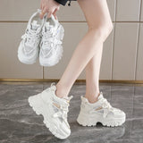 Breathable Chunky White Sneakers for Women Fashion Laser Thick Bottom Vulcanize Shoes Woman 2025 Lace Up Platform Running Shoes