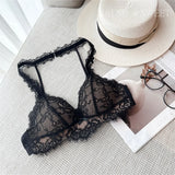 Deep V Halter Neck Bra Set French Style, Lace Push Up Bralette for Small Chest, Sexy Wireless Triangle Bra Set MOYISU Sexy Tushy