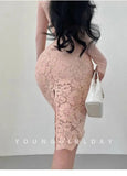 Pure Desire Style High Waist Back Slit Lace Bodycon Midi Skirt Fashion Slim Women Long Skirts PNC2