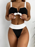 Bikini 2026 Sexy Swimwear Swimsuit Women Push Up Patchwork V-neck Bowknot Bikinis Set Bathing Suit Beach Bikini Banadores Mujer