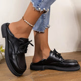 Fashion Faux Pu Leather Loafers Shoes Women 2025 Non Slip Black Lace Up Loafers Round Toe Platform Casual Shoes Female