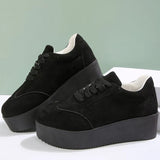 Plus Size Chunky Heel Sneakers Women Spring Autumn Lace Up Black Sneakers Woman Faux Suede Platform Vulcanize Shoes Female