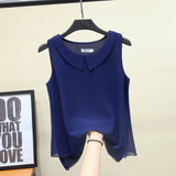 MOYISU New Arrival Summer Plus Size Outside Wear Large Size Doll Collar Loose Sleeveless Chiffon Vest Top Woman