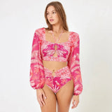 Retro One Piece Swimsuit with Skirt Shoulder Strappy Floral Print Women's Slimming Bathing Suit Beach Wear