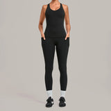 Women's Seamless Yoga Sets Sports Fitness Hip-lifting High Waist Pant Sleeveless Backless Suits Workout Running Leggings Sets