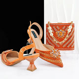 Doershow new come Matching Women Shoe and Bag Set Decorated gold Nigerian Shoes and Bag Set Italy Shoes and Bag set !HFG1-1