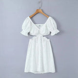 Foridol White Lace Cotton Dress V Neck Off Shoulder Sexy Beach Short Dress Summer Women Buttons Cut Out Mini Beach Sundress 2025