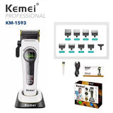 Kemei 1593 Barber Professional Hair Clipper Rechargeable Trimmer Electric Hair Cutting Machine External Rotor Brushless Motor