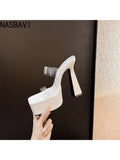 15CM Sexy Party Women's Pumps Summer Sandals Thick High Heel Platform Fish Mouth Shoes Black White Sandalias De Mujer