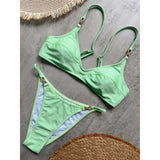 10 Colors V Neck Rhinestones Bikini Female Swimsuit Women Swimwear Padded Bather Bathing Suit Swim Two-pieces Bikini set K8138