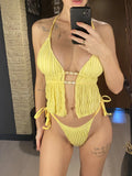 Wrinkled Tankini Halter Bikini Women Swimwear Female Swimsuit Two-Pieces Bikini Set High Cut Leg Bather Bathing Suit Swim V7154