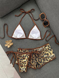 Sexy Sequin Coffee Leopard Print Holiday Bikini Set 2026 Women Summer High Wiast Short 3 Piece Swimsuit Bathing Suit Swimwear