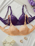2Pcs/Set Lace Bra for Women Sexy Underwire Push-Up Bra Breathable Mesh Thin Soft Lingerie Adjustable No Lining Women's Bra