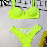 Sexy Ribbed Underwired V-bar Bikini Women Swimsuit Female Swimwear Two-pieces Bikini Set High Cut Bathing Suit Swim Beach Wear