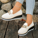 Fashion Metal Chain Wedge Heeled Loafers Women 2026 Slip On Platform Pu Leather Shoes Woman Non Slip Thick Sole Single Shoes