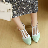 Spring Autumn New Style Fashion High-heeled Women's Shoes Color Block Round Head Shallow Mouth Buckle Square Heel Women's Shoes