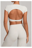No Padded Women's Yoga T-shirt Short Sleeves Bra Backless Fitness Top Beautiful Back Gym Clothes Form-fitting Running Tee