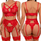 Summer Hot Erotic Lingerie Women Bra And Panty Garters 3 Piece Transparent Sexy Costumes Sexi Women's Underwear Set Plus Size