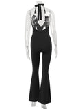 Ahagaga Sexy Women Jumpsuits Solid Halter Deep V-Neck Sheath Club Casual Streetwear Bandage High End Backless Sleeveless Rompers