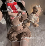 New sexy lingerie red cute outfits for women teddy bear plush chiffon skirt set pure desire love uniform set qqny suit FCXX