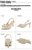 Big Size 42 Summer Elegant Beige Slingback Pumps Sexy Pointy Toe Black Thin High Heels Shoes Women Bow Knot Office Lady Shoes